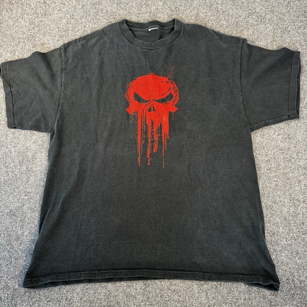 Vintage Marvel Mad Engine The Punisher Red Bleeding Skull T-Shirt Faded L